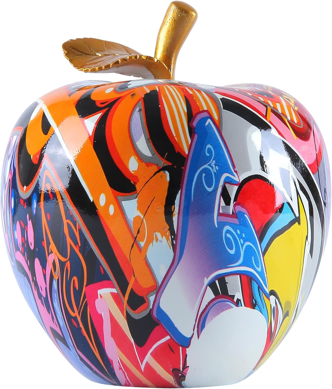Aldernest Colorful Apple Statue Abstract Graffiti Art Figurines for Home Decor, 12.8 ounces