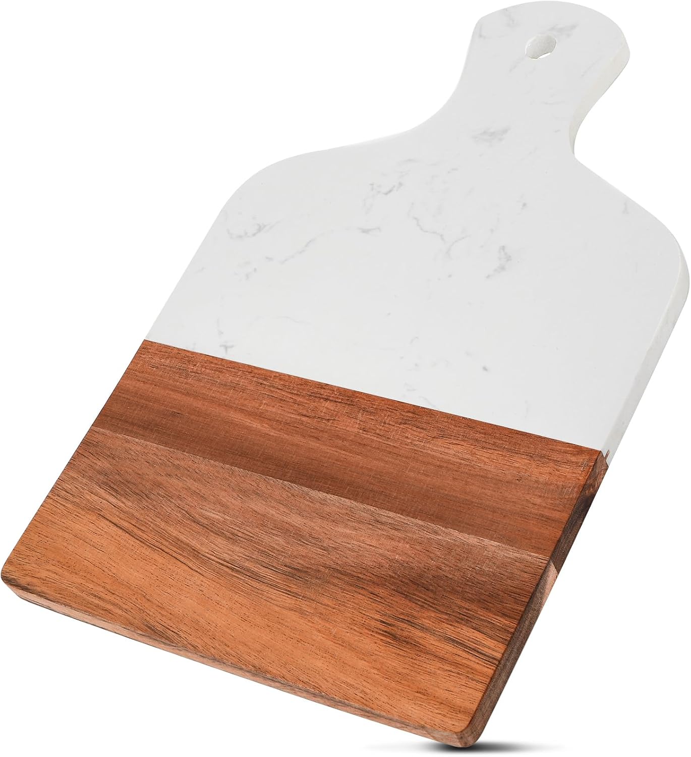 Aldernest Marble and Acacia Wood Cutting Board, Charcuterie Chopping Board with Handle, 1.35 kg, 13"L x 8.5"W, White