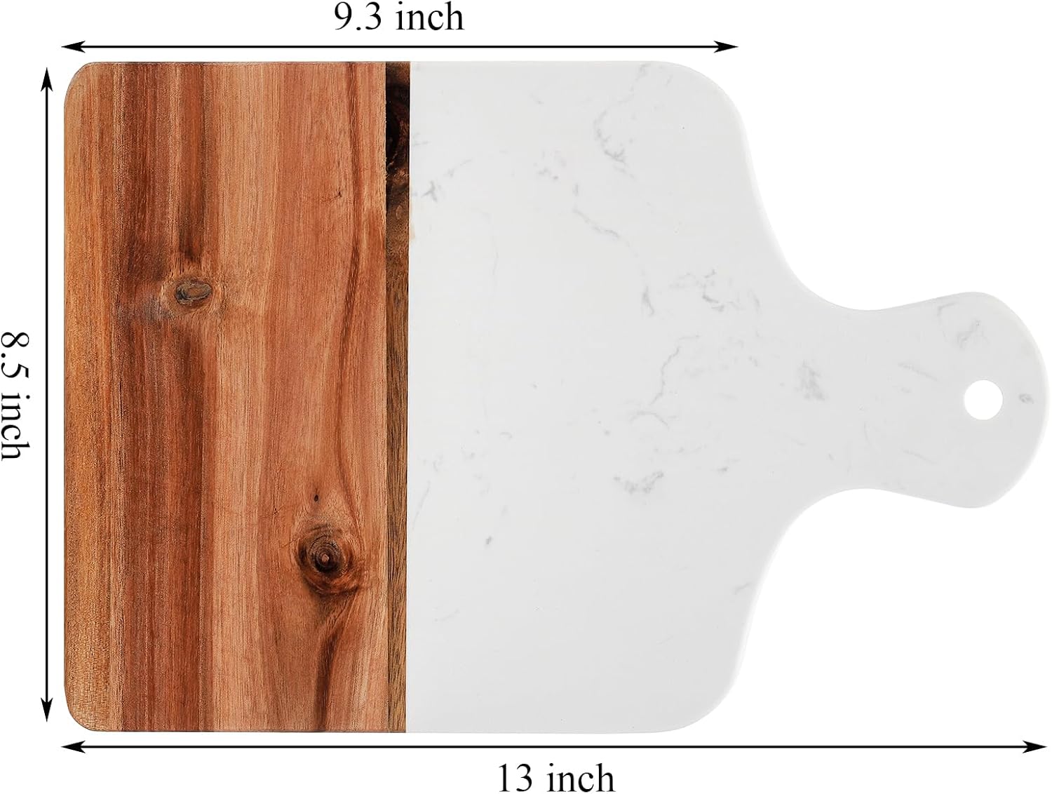 Aldernest Marble and Acacia Wood Cutting Board, Charcuterie Chopping Board with Handle, 1.35 kg, 13"L x 8.5"W, White