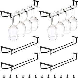 Birchmont 6 Pack Black Wine Glass Rack, 14 Inch Under Cabinet Stemware Holder, 1.01 kg