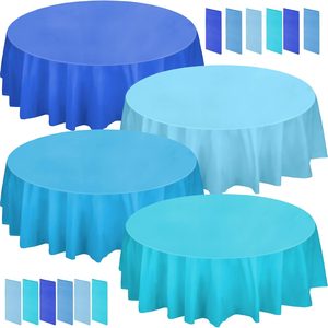 Ashenby 12 Pack Round Disposable Plastic Tablecloths, 84 Inch, Blue