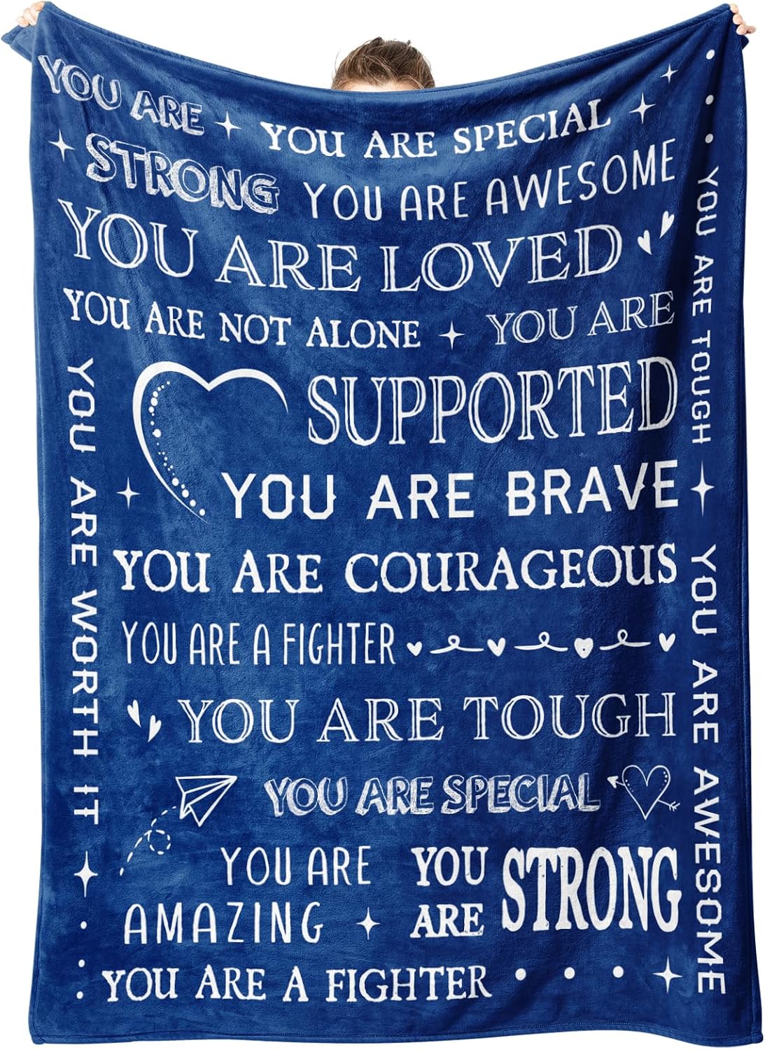 VelloHome Blanket Gifts for Women or Men - Inspirational Get Well Blanket, 11.2 ounces, 60"x50", Blue