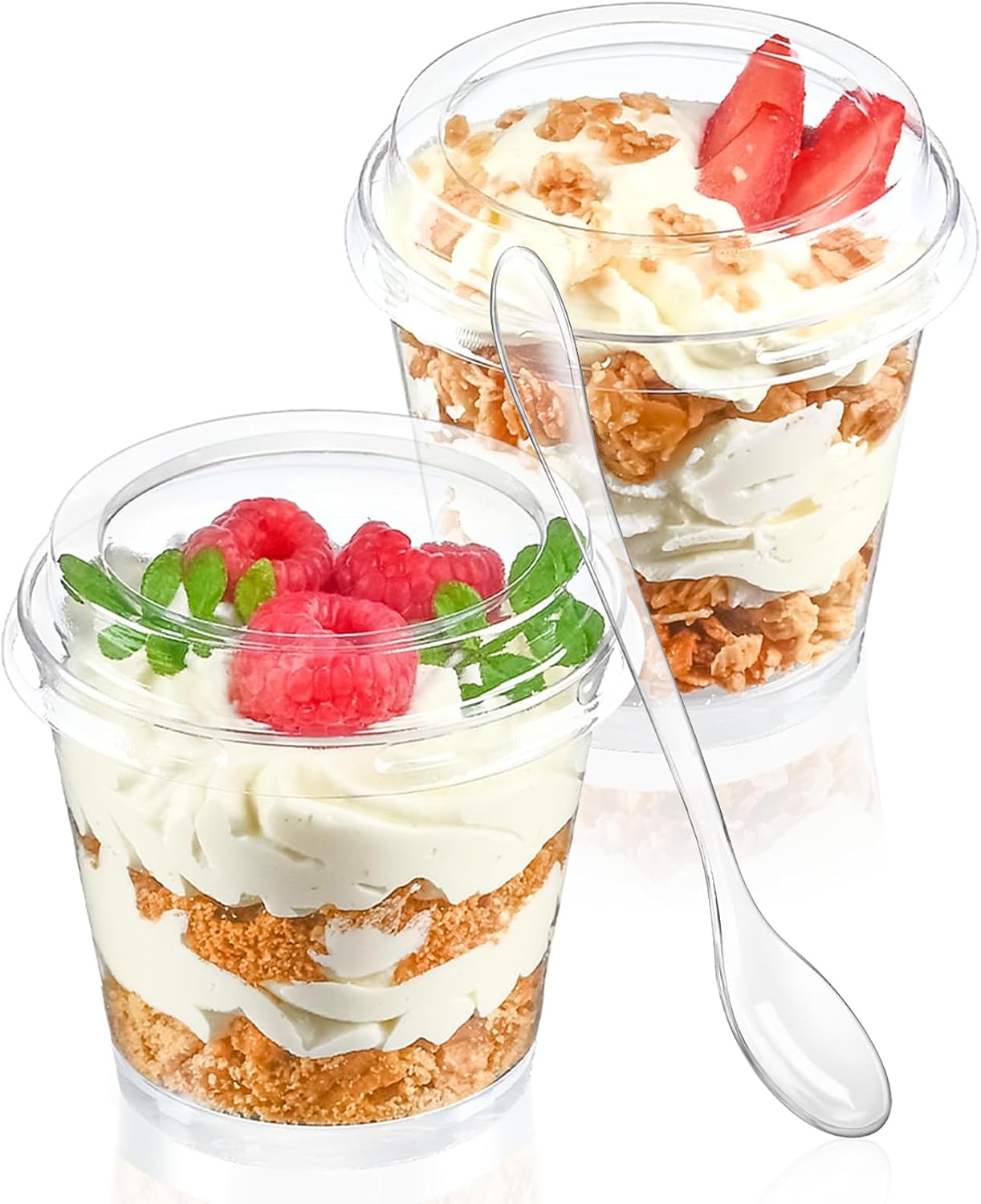 Aldernest 150Pcs 6 oz Mini Dessert Cups with Lids and Spoons, Serves 50, Clear