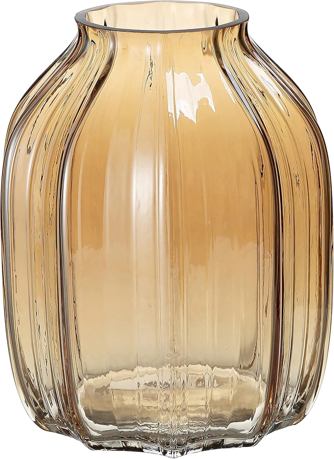 Aldernest Large Amber Glass Vase for Flowers Ribbed Tall Gold Floor Vase 8.0" Decorative Vases for Home Table Centerpieces Flowers Decor and Farmhouse