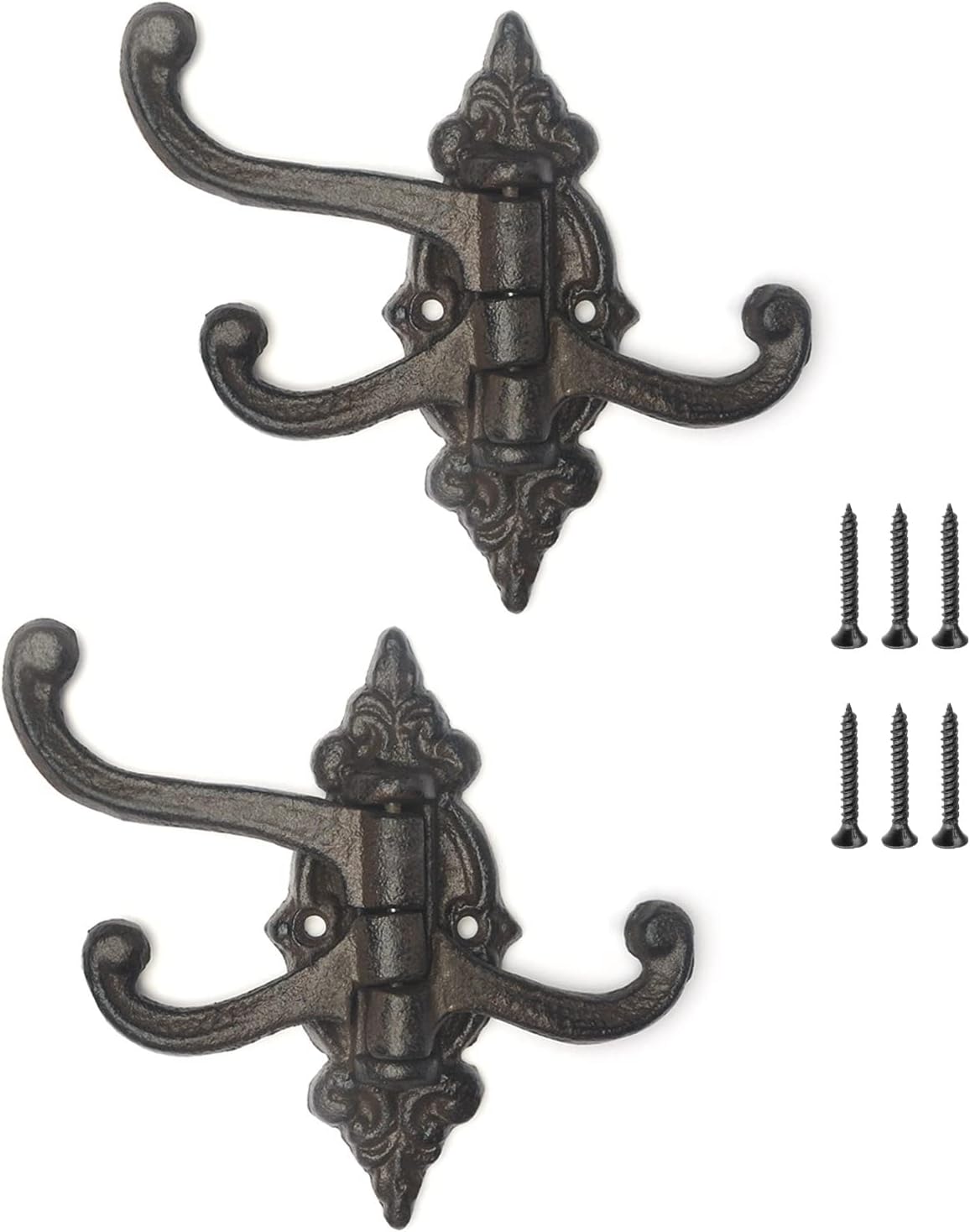 Ashenby 2PCS Vintage Cast Iron Wall Hooks Coat Rack Hooks Vintage Towel Hook Decorative Wall Hook Decorative Hooks Heavy Duty Coat Hooks 3 Swing Arm