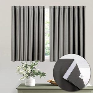 Rowanmere No Drill Blackout Curtain, Easy Install Window Curtain Panels, 16 ounces, 29"W x 30"L (Pack of 2), Grey