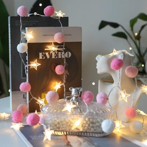 Aldernest Star Twinkle Lights with Pink Pom Poms, 0.13 kg, Pink-Star, 3.05 Feet