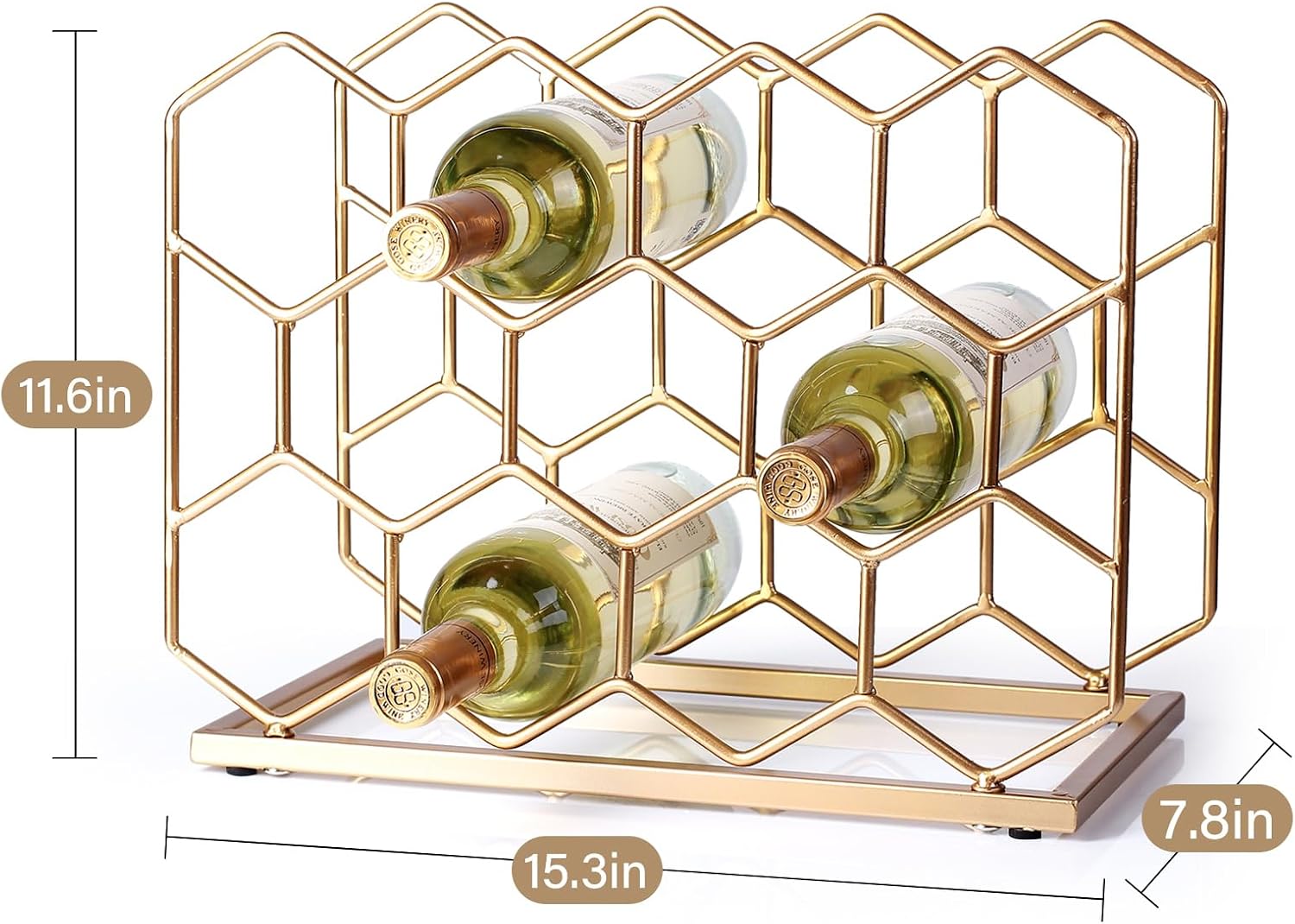 Aldernest 14 Bottle Countertop Wine Rack - Freestanding Modern Gold Metal Wine Rack - Tabletop Wine Holder Stand for Cabinet, Pantry