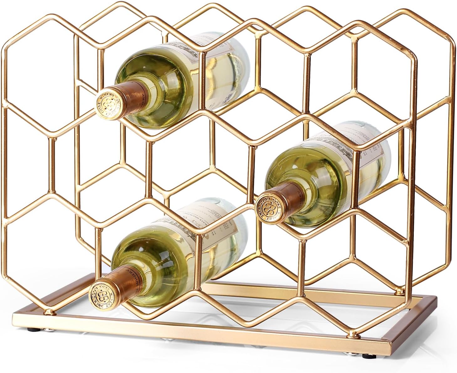 Aldernest 14 Bottle Countertop Wine Rack - Freestanding Modern Gold Metal Wine Rack - Tabletop Wine Holder Stand for Cabinet, Pantry