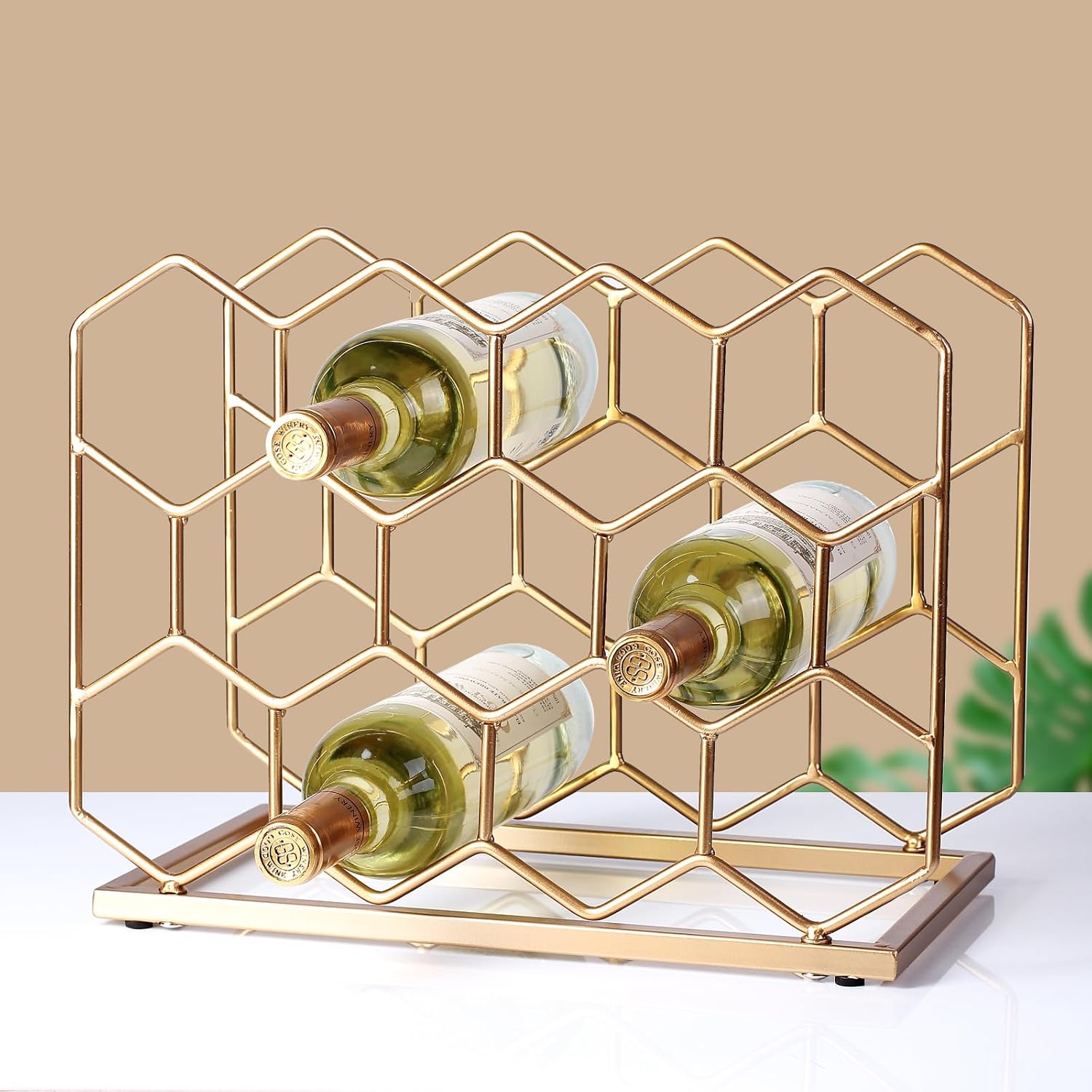 Aldernest 14 Bottle Countertop Wine Rack - Freestanding Modern Gold Metal Wine Rack - Tabletop Wine Holder Stand for Cabinet, Pantry