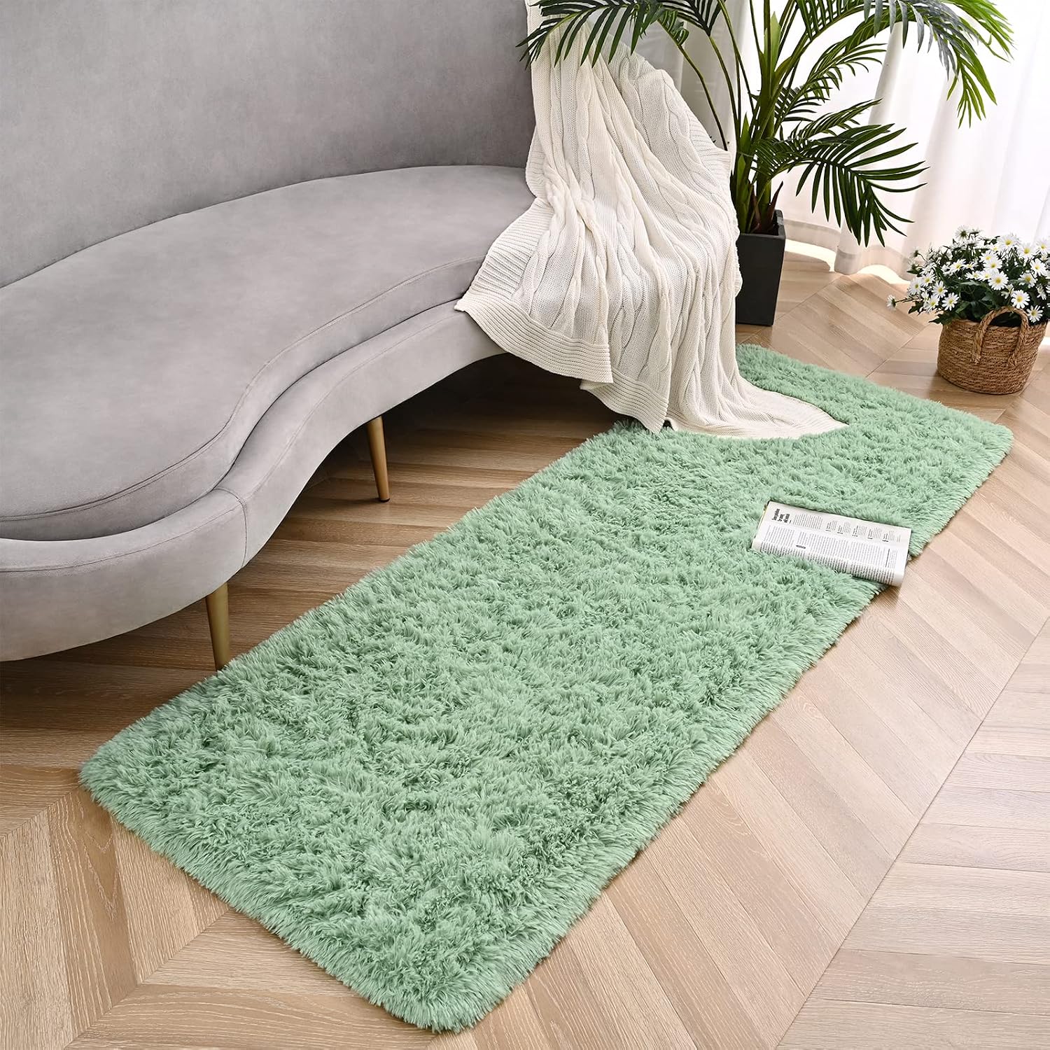 Aldernest Sage Green Runner Area Rugs for Bedroom Living Room, 2' X 6' (Rectangular), A-sage-green