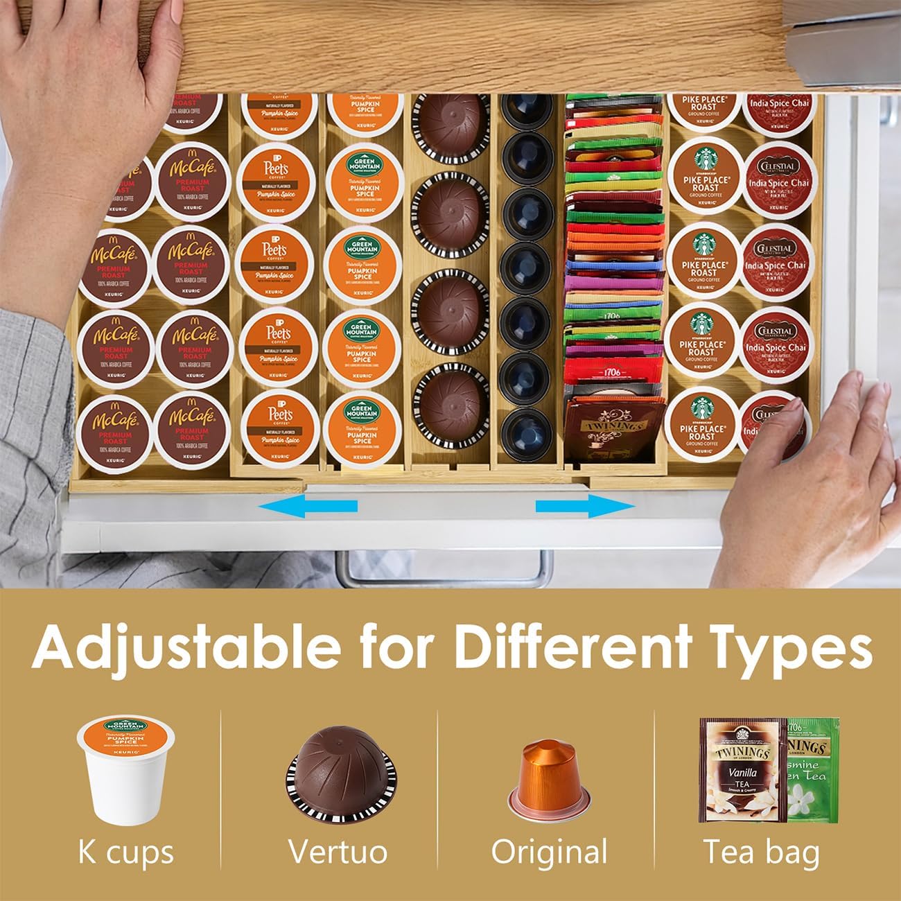 Aldernest Coffee Pod Holder Drawer, Bamboo K Cup Holder Compatible with Nespresso Vertuo Capsules