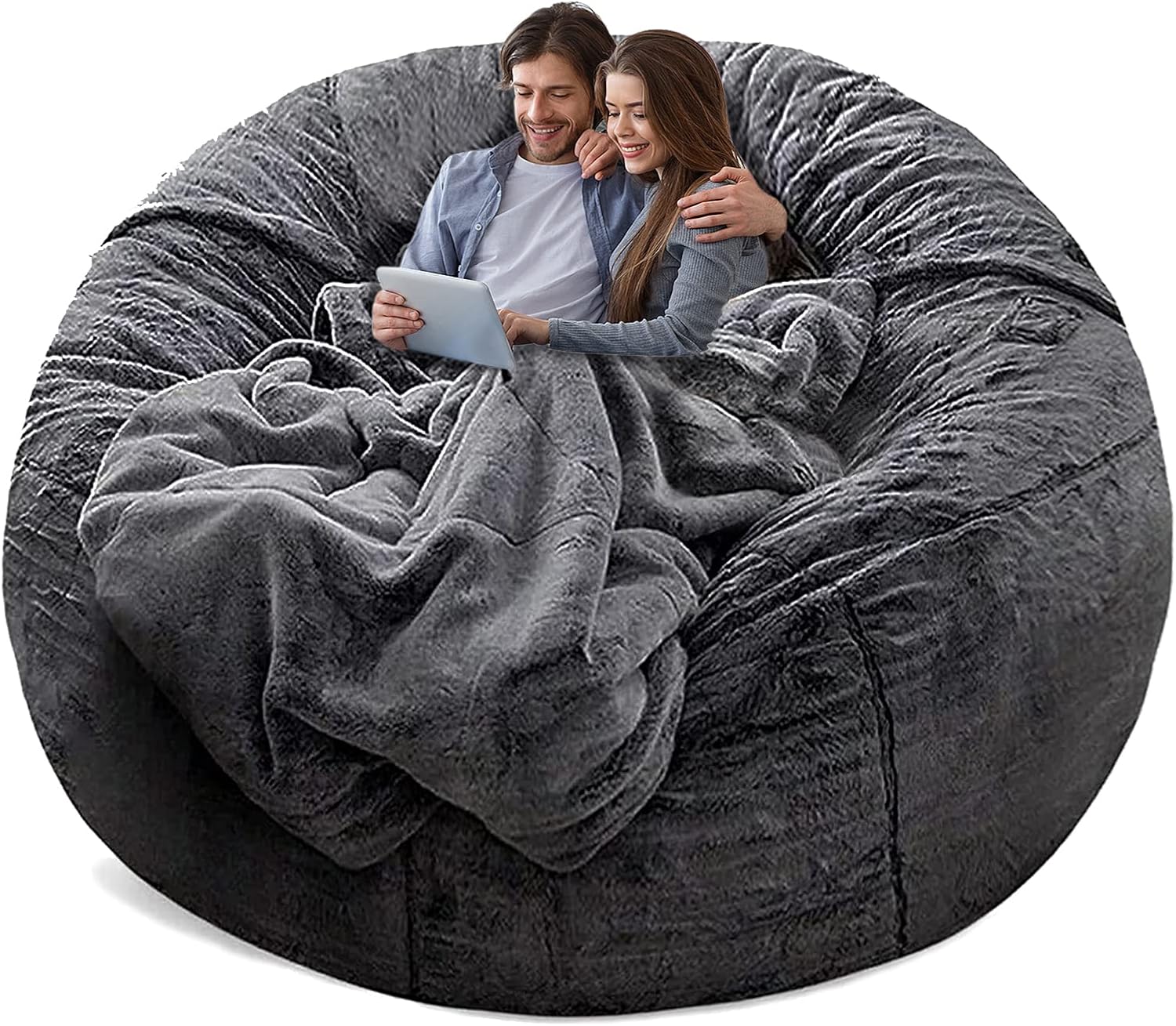 Copperlyn Bean Bag Chair Cover, Big Round Lazy Sofa Bed Cover for Adults, 4 pounds, A-dark Grey