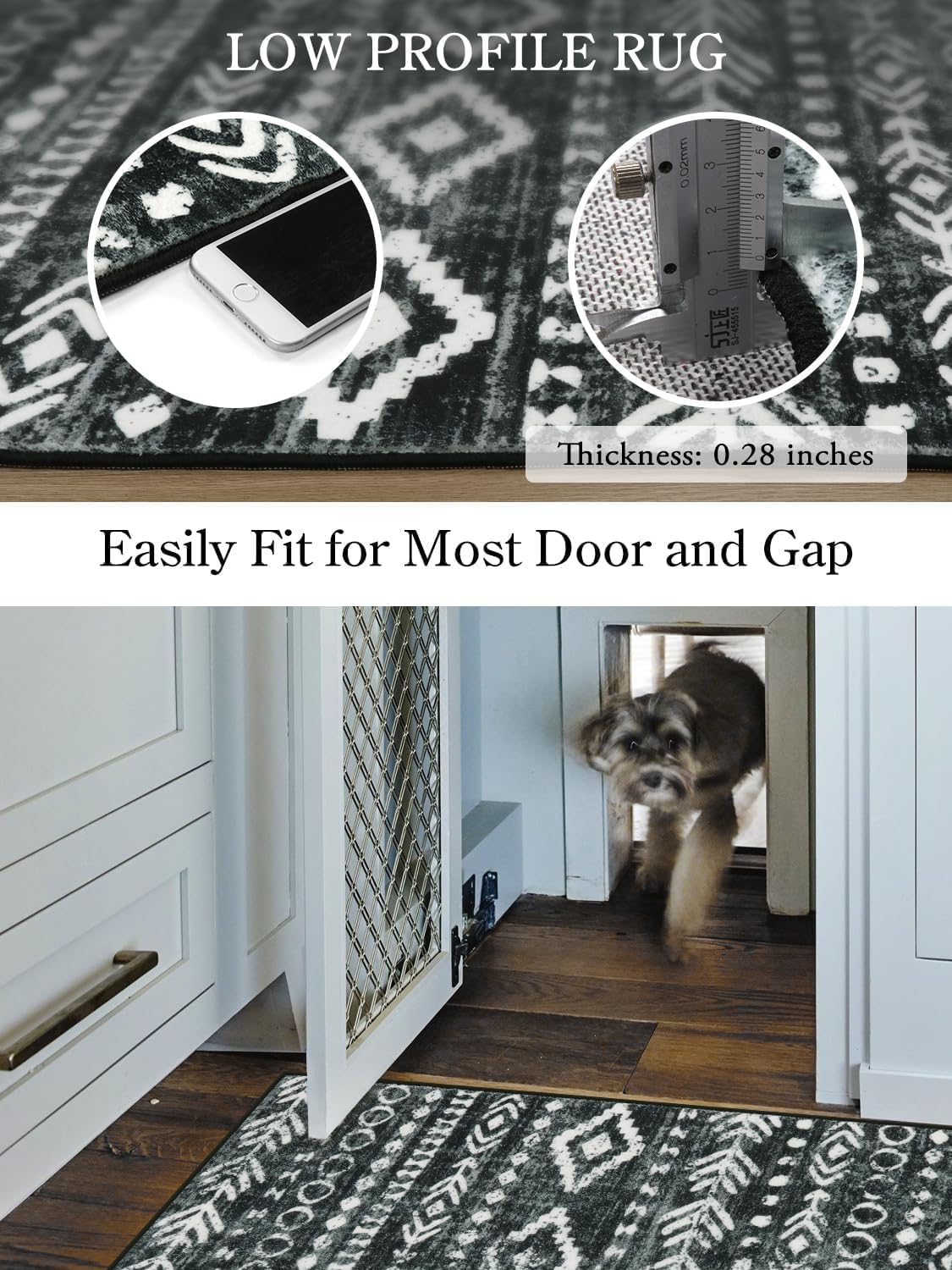 Aldernest Moroccan Small Rug 2x3, Black and White Non-Slip Washable Indoor Front Door Mat with Rubber Backing, 1.1 pounds, Black/White