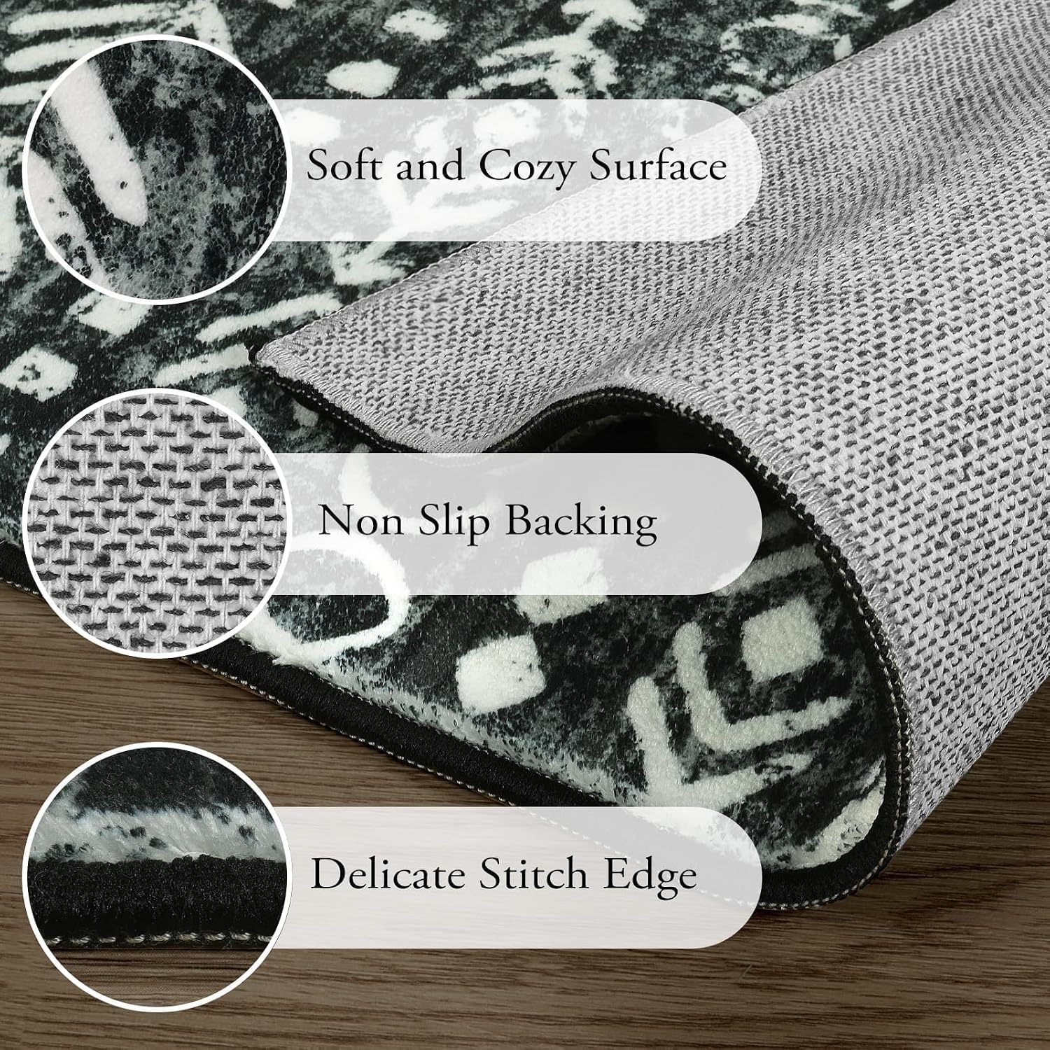 Aldernest Moroccan Small Rug 2x3, Black and White Non-Slip Washable Indoor Front Door Mat with Rubber Backing, 1.1 pounds, Black/White