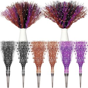 Ashenby 24pcs 17inch Halloween Picks Black Purple Orange Glitter Berry Stem, 8.16 ounces, Black, Purple, Orange
