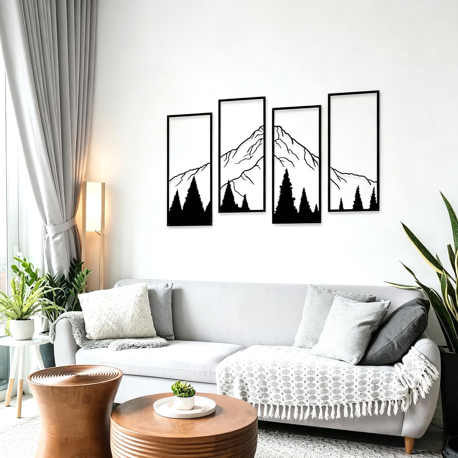 NestlyCo 4 Pcs Metal Mountain Forest Wall Art Minimalist Line Draw Wall Decor, 0.81 kg, Middle