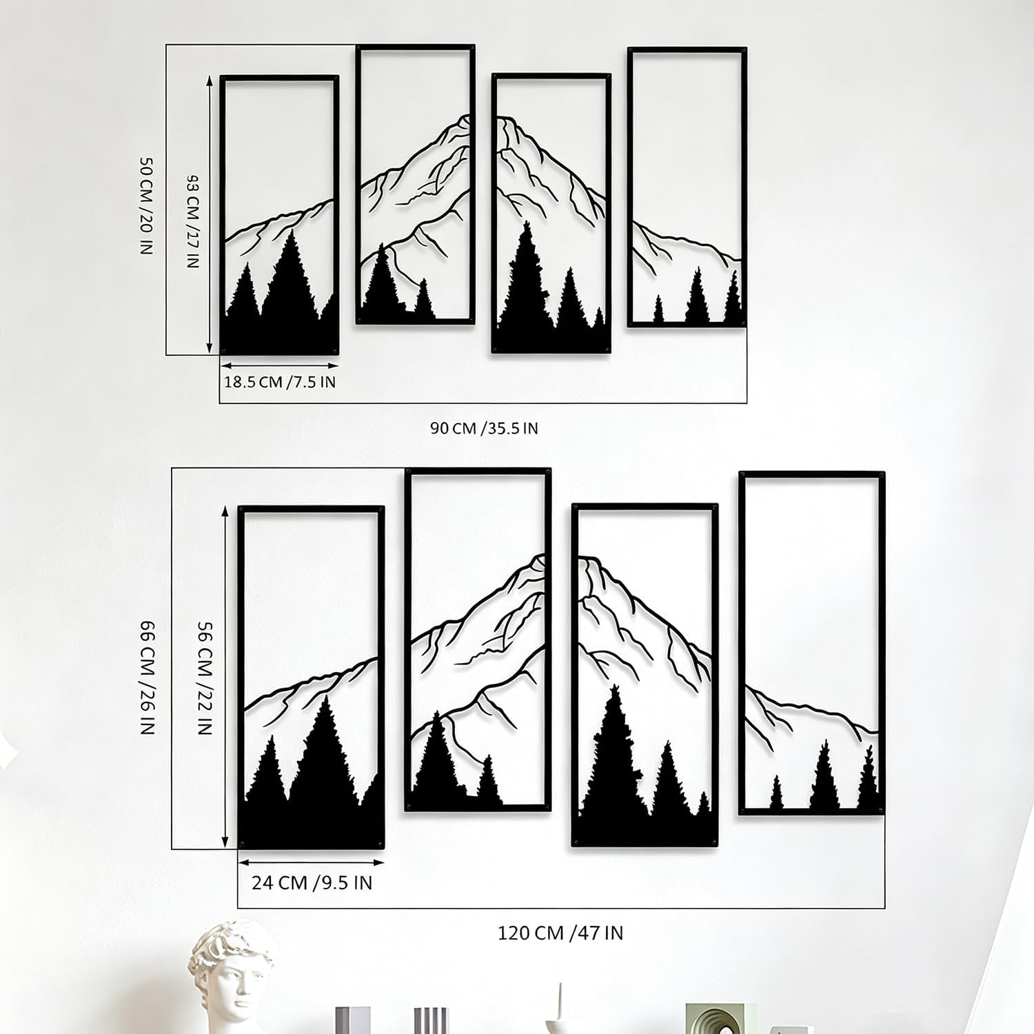 NestlyCo 4 Pcs Metal Mountain Forest Wall Art Minimalist Line Draw Wall Decor, 0.81 kg, Middle