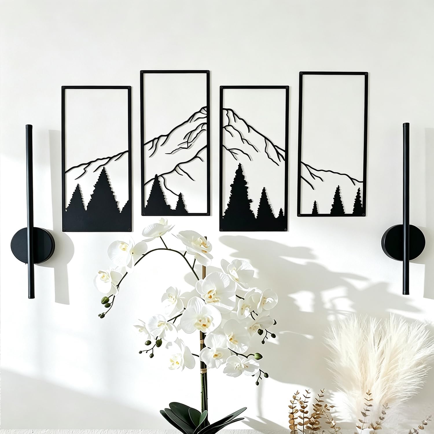 NestlyCo 4 Pcs Metal Mountain Forest Wall Art Minimalist Line Draw Wall Decor, 0.81 kg, Middle