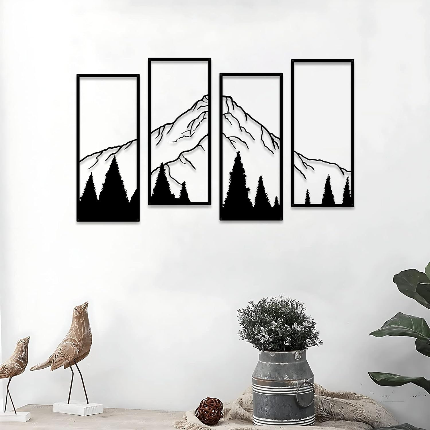 NestlyCo 4 Pcs Metal Mountain Forest Wall Art Minimalist Line Draw Wall Decor, 0.81 kg, Middle