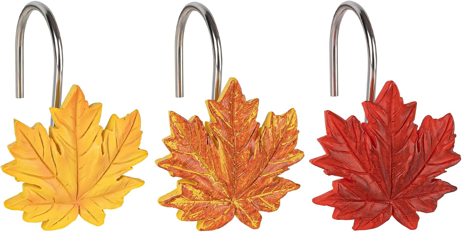 Aldernest Maple Leaf Shower Curtain Hooks for Fall Autumn, 7.84 ounces, 12 Count