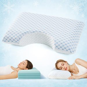 Aldernest Side Sleeper Pillows for Adults-Adjustable 4 Layer Curved Pillow, 1.49 kg, 23.6"*14.2"*4.8", Blue