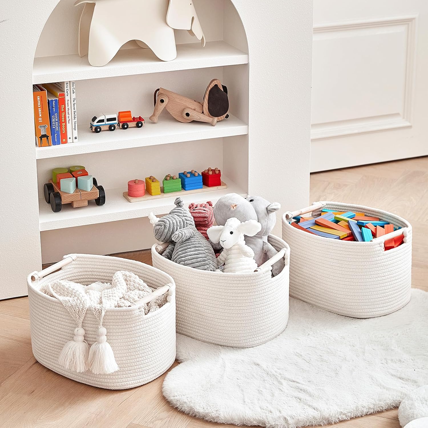 Aldernest 3 Pack Storage Basket for Cabinet and Toy Organization - 13"x9.8"x8.7" Baskets for Storage - Baby Toy Bin - Toy Storage Organizer - Ideal