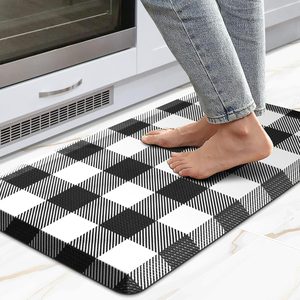 Aldernest Black White Checkered Kitchen Mats For Floor, Anti Fatigue Cushioned, Buffalo Plaid