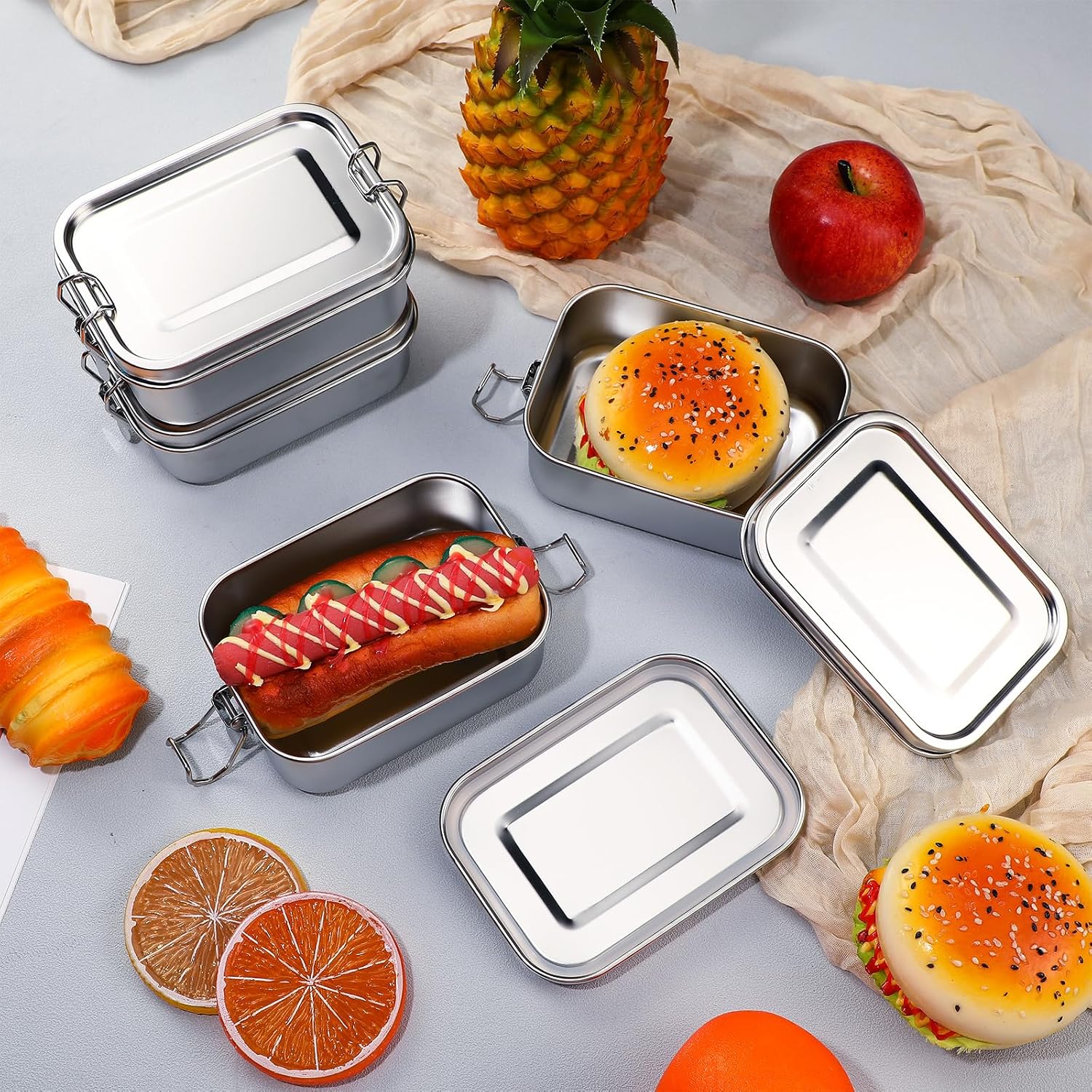 Aldernest 4 Pcs Stainless Steel Food Containers, 550ml, No Divider