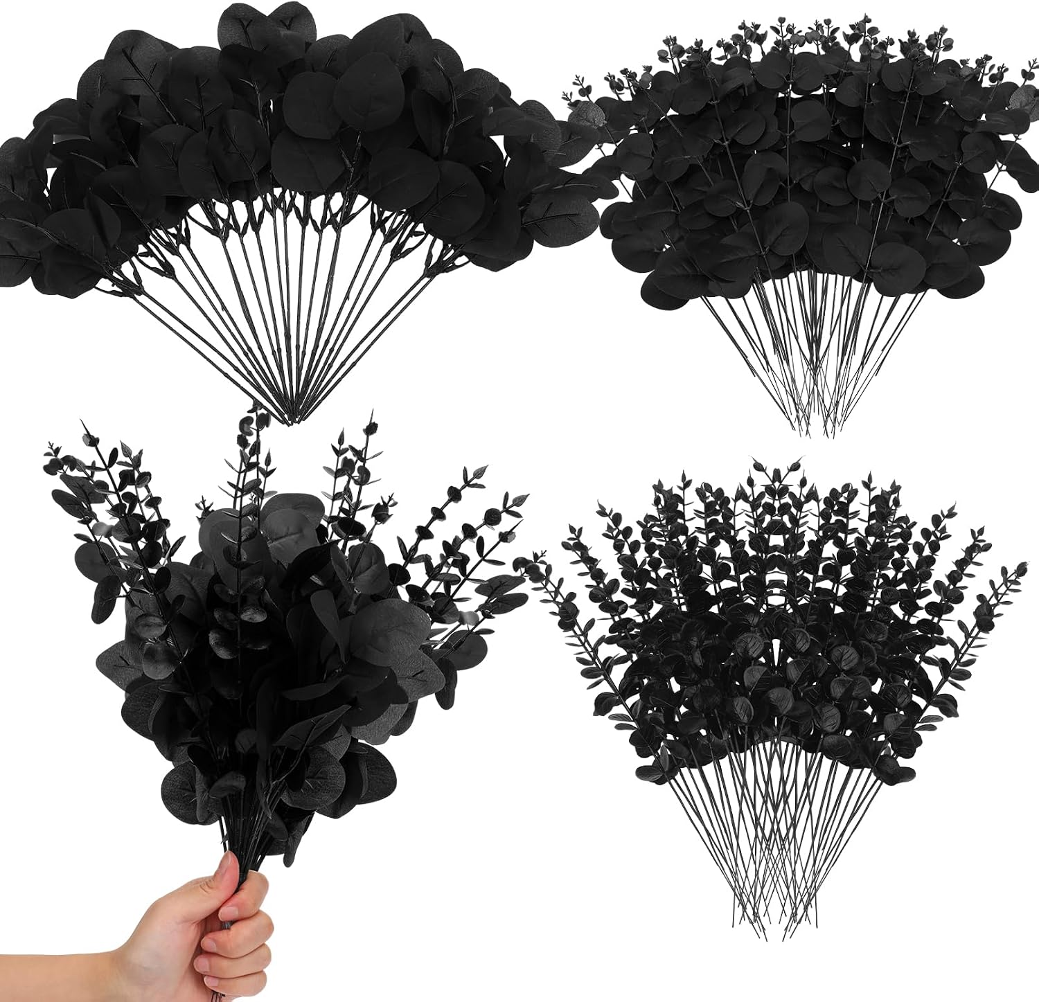 Ashenby 90 Pcs Mixed Artificial Eucalyptus Leaves Stems Bulk Black, 0.43 kg