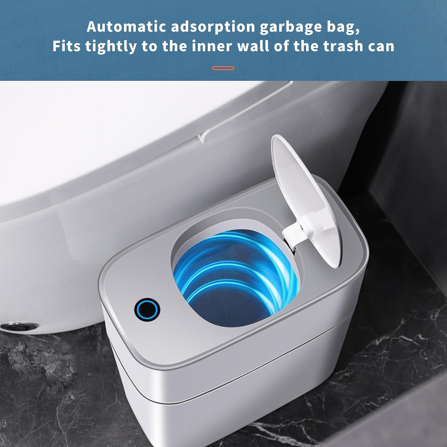 Aldernest Bathroom Trash Can with Lid Automatic Garbage Can, 2.5 pounds, white