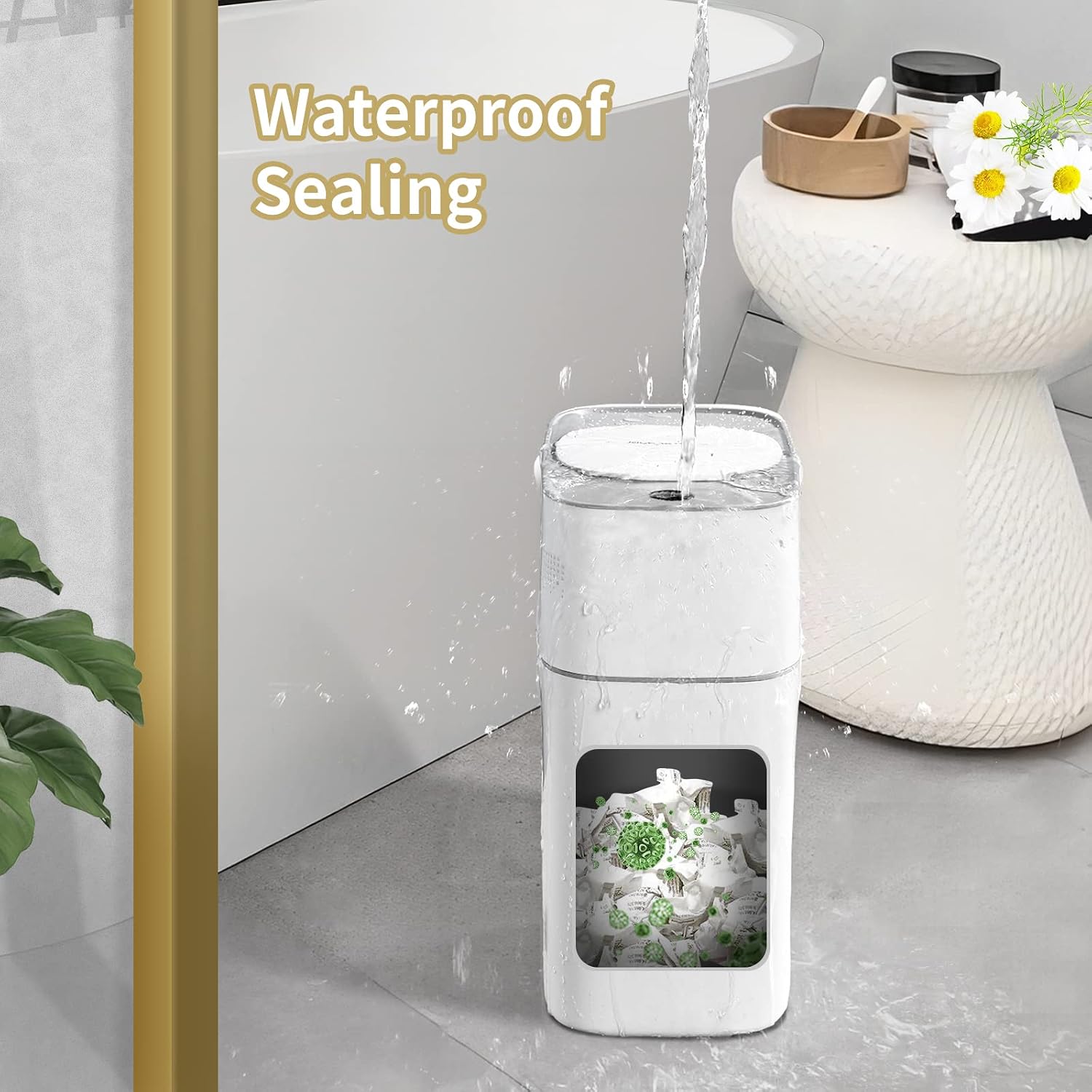 Aldernest Bathroom Trash Can with Lid Automatic Garbage Can, 2.5 pounds, white