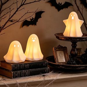 Barleyfield Light Up Ghost Halloween Decor, 5" Cute for Halloween Table, 0.66 kg, White, 3 Count