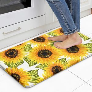 Aldernest Sunflower Kitchen Decor Kitchen Mat, Cushioned Anti Fatigue Non-Slip, Sunflower White