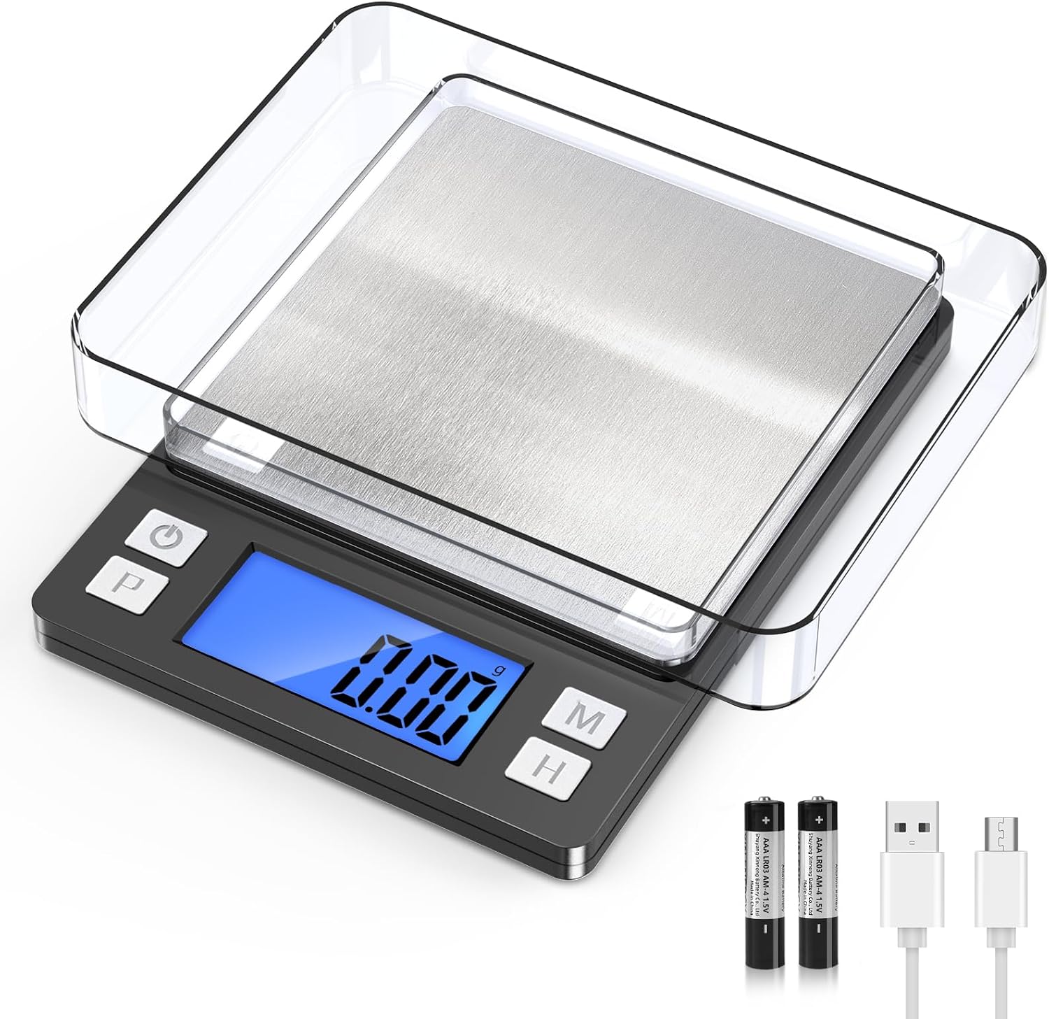Aldernest 0.01g/1kg Upgraded Small Digital Scale, USB Rechargeable, 0.3 kg, Black