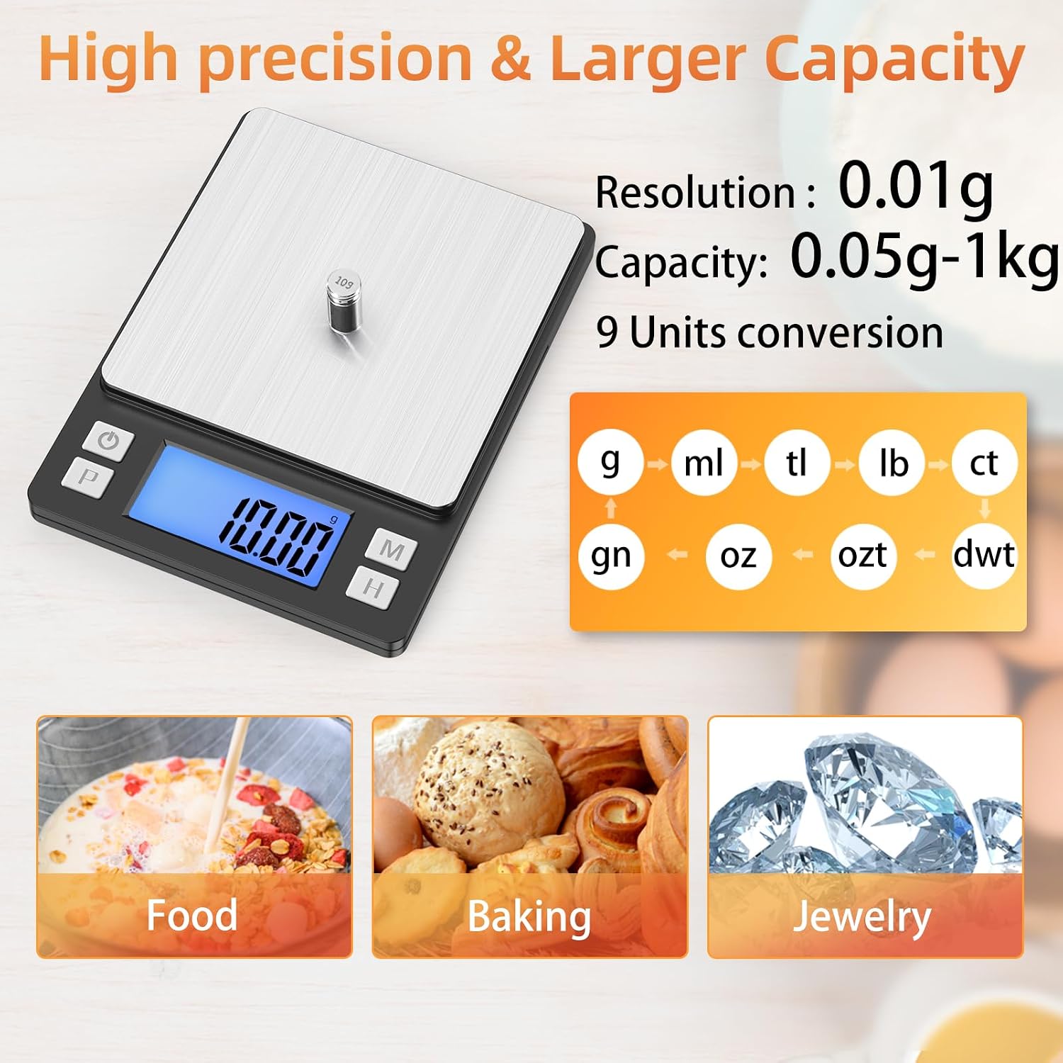 Aldernest 0.01g/1kg Upgraded Small Digital Scale, USB Rechargeable, 0.3 kg, Black