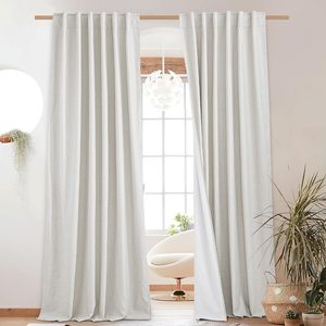 Birchmont Back Tab 100% Blackout Linen Curtains 90" Length 2 Panels, Ivory
