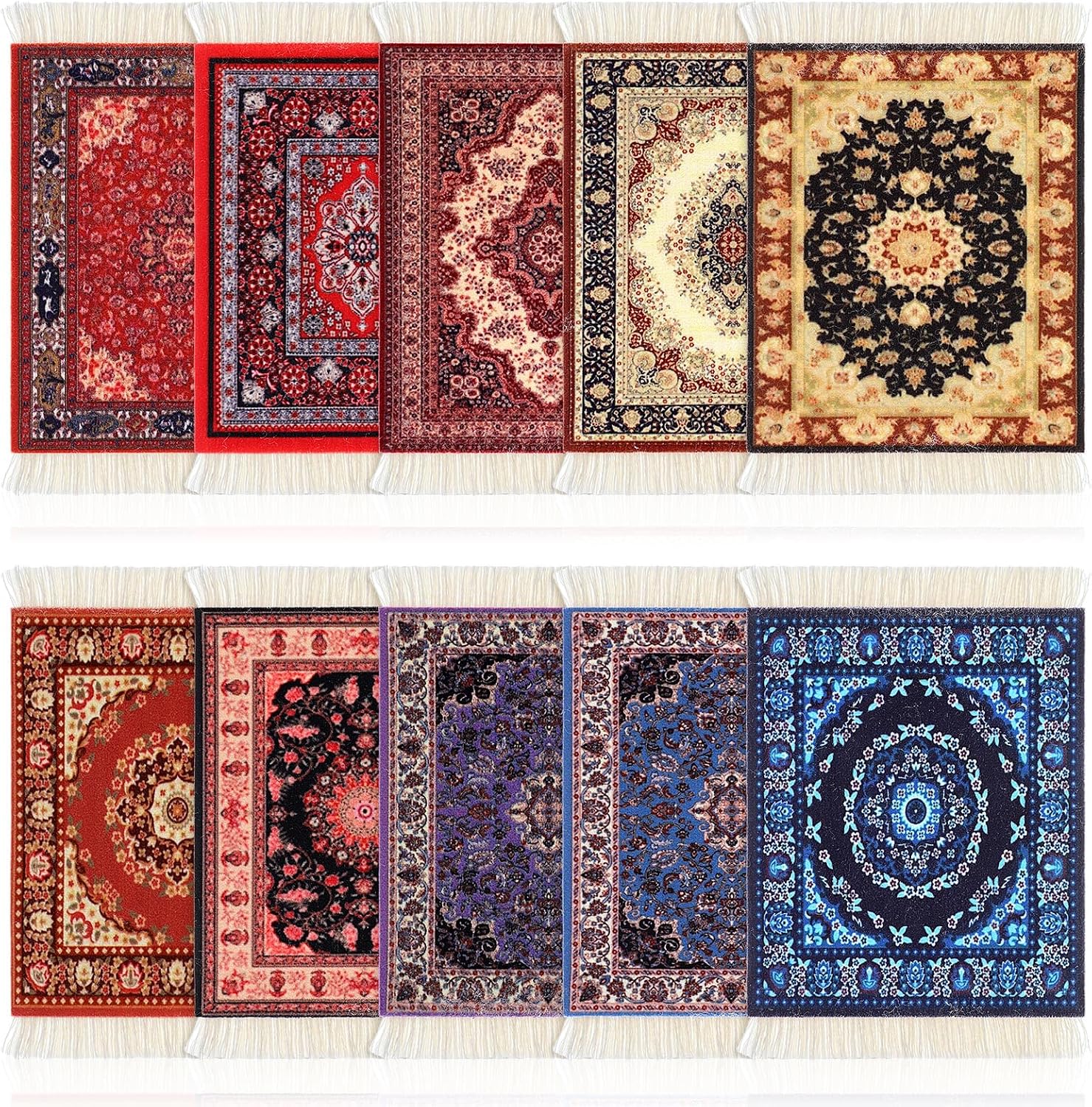 Ashenby 10 Pcs Rug Coasters with Fringe, Non-Slip Backing, Stylish, 6.88 ounces