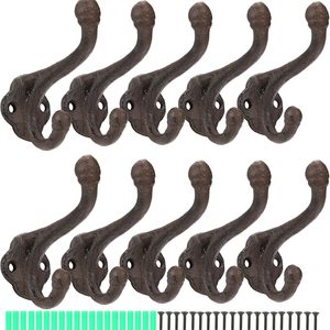 Elmgate 10 Pack Cast Iron Coat Hooks, Rustic Wall Hooks, Brown