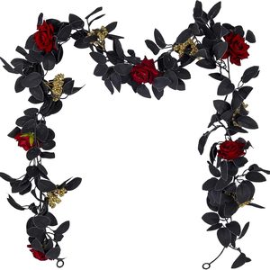 Brackenly Artificial Black Garland Hanging Vine Artificial Red Roses Garland, 1 Pcs, Dark Red