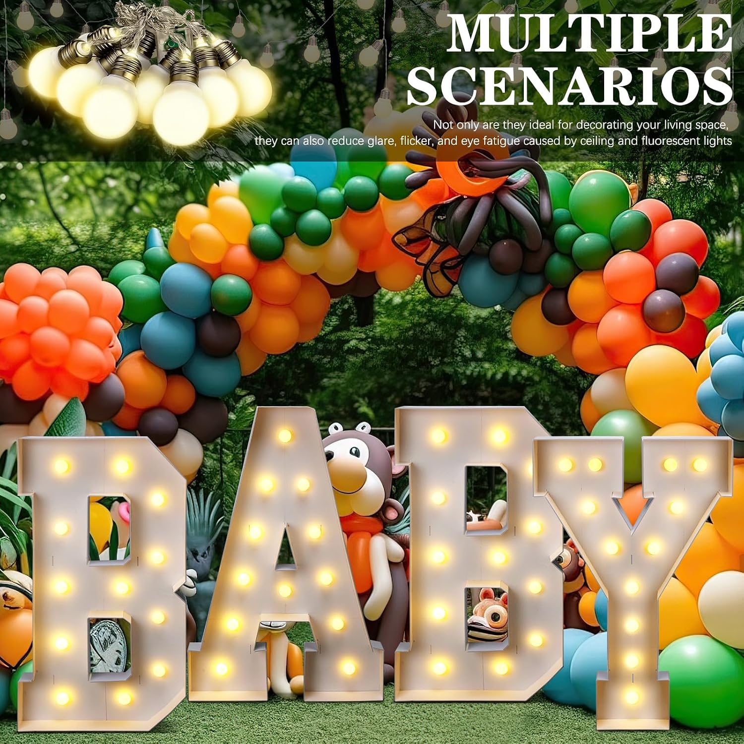 NestlyCo 2 Pcs LED Marquee Light String Bulbs 13.8 ft Long Letters Numbers, warm light