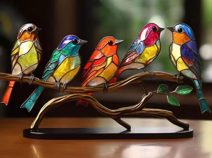 Ashenby 2023 New Stained Metal Birds On Branch Desktop Ornaments, 0.26 kg, E-harmonious
