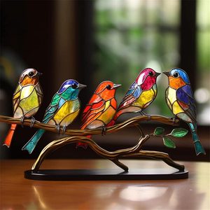 Ashenby 2023 New Stained Metal Birds On Branch Desktop Ornaments, 0.26 kg, E-harmonious