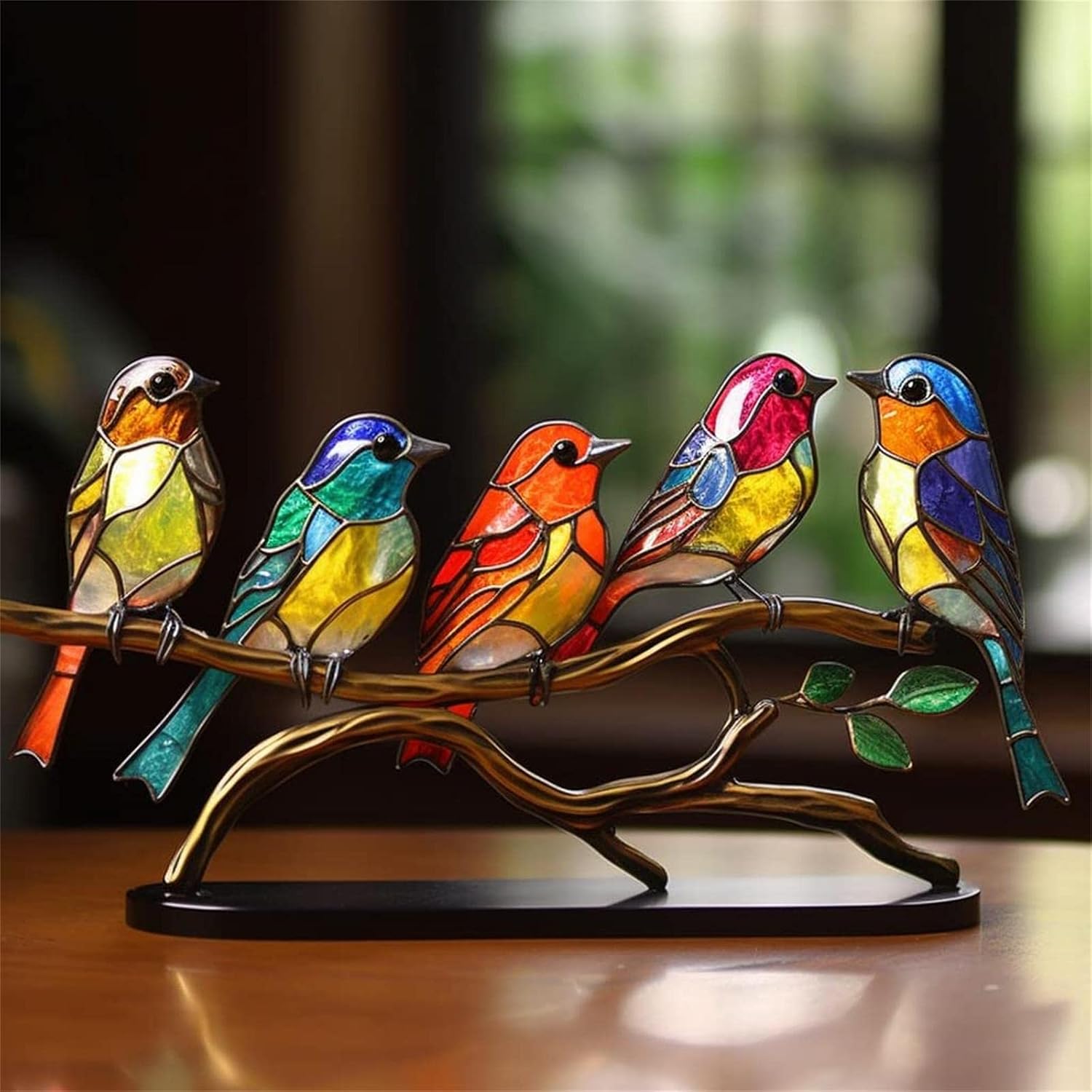 Ashenby 2023 New Stained Metal Birds On Branch Desktop Ornaments, 0.26 kg, E-harmonious