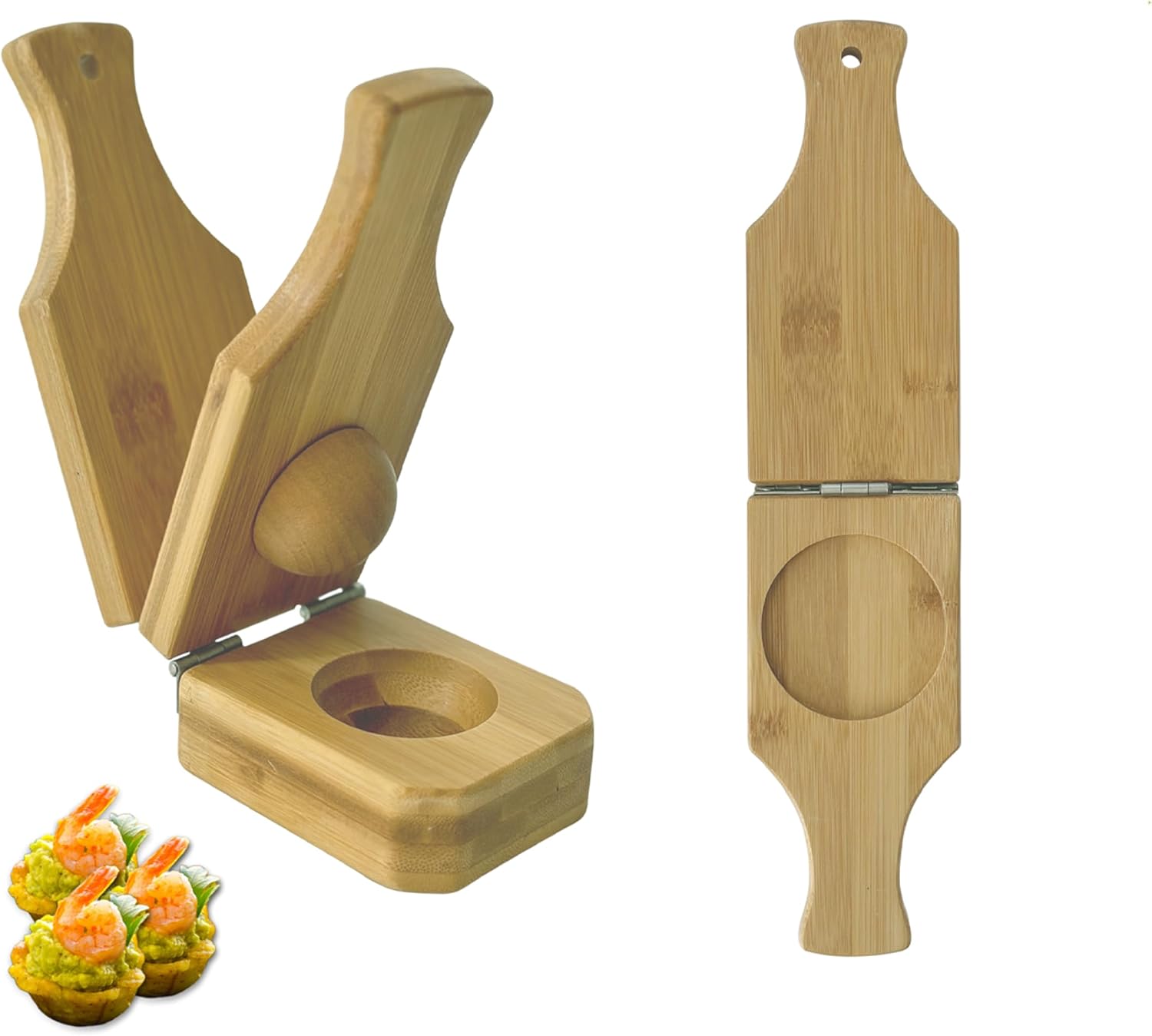 Ashenby Bamboo Tostones Plantain Press Plantain Smasher Maker - Authentic Caribbean Flavor, 2-in-1 Tostones and Plantain Cups