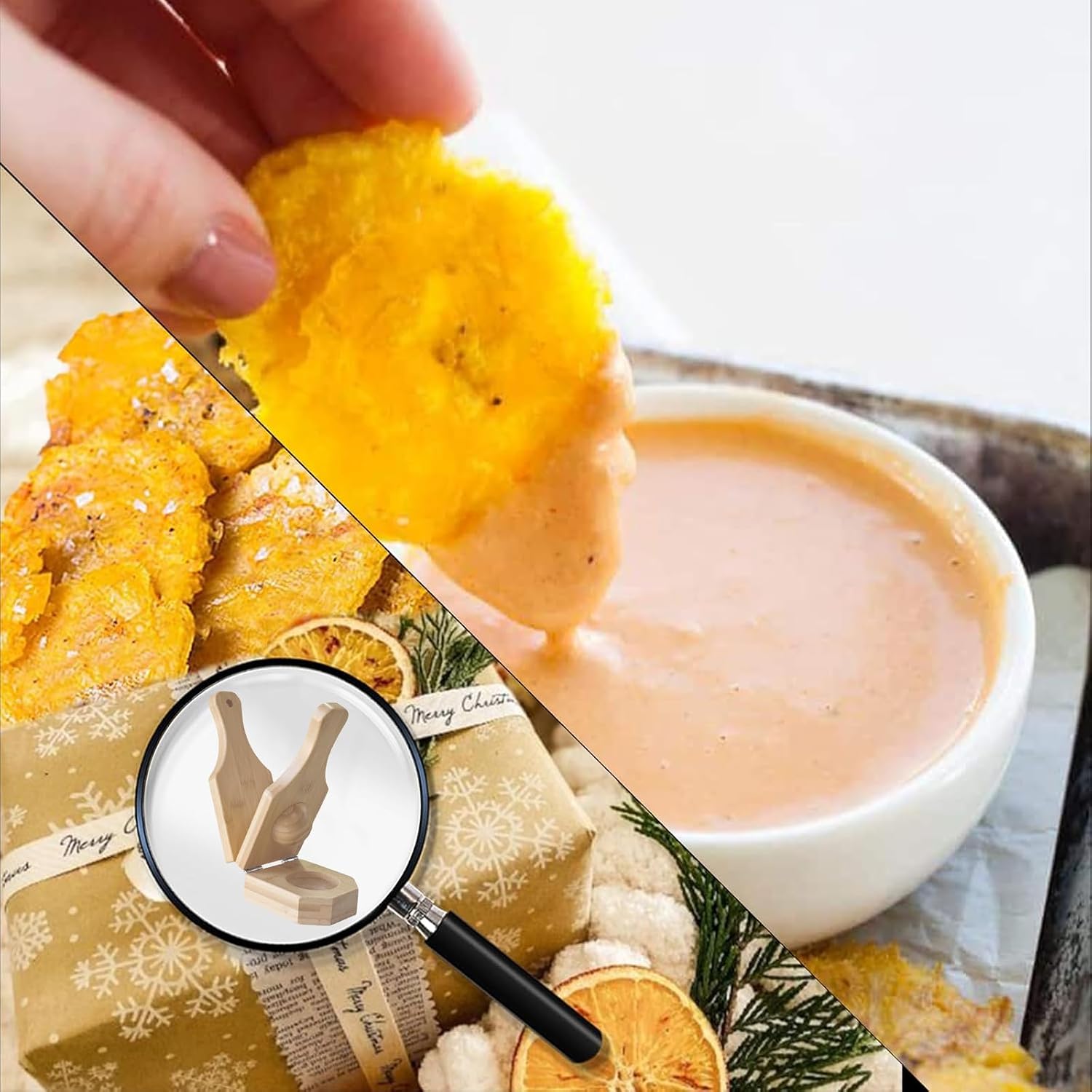 Ashenby Bamboo Tostones Plantain Press Plantain Smasher Maker - Authentic Caribbean Flavor, 2-in-1 Tostones and Plantain Cups