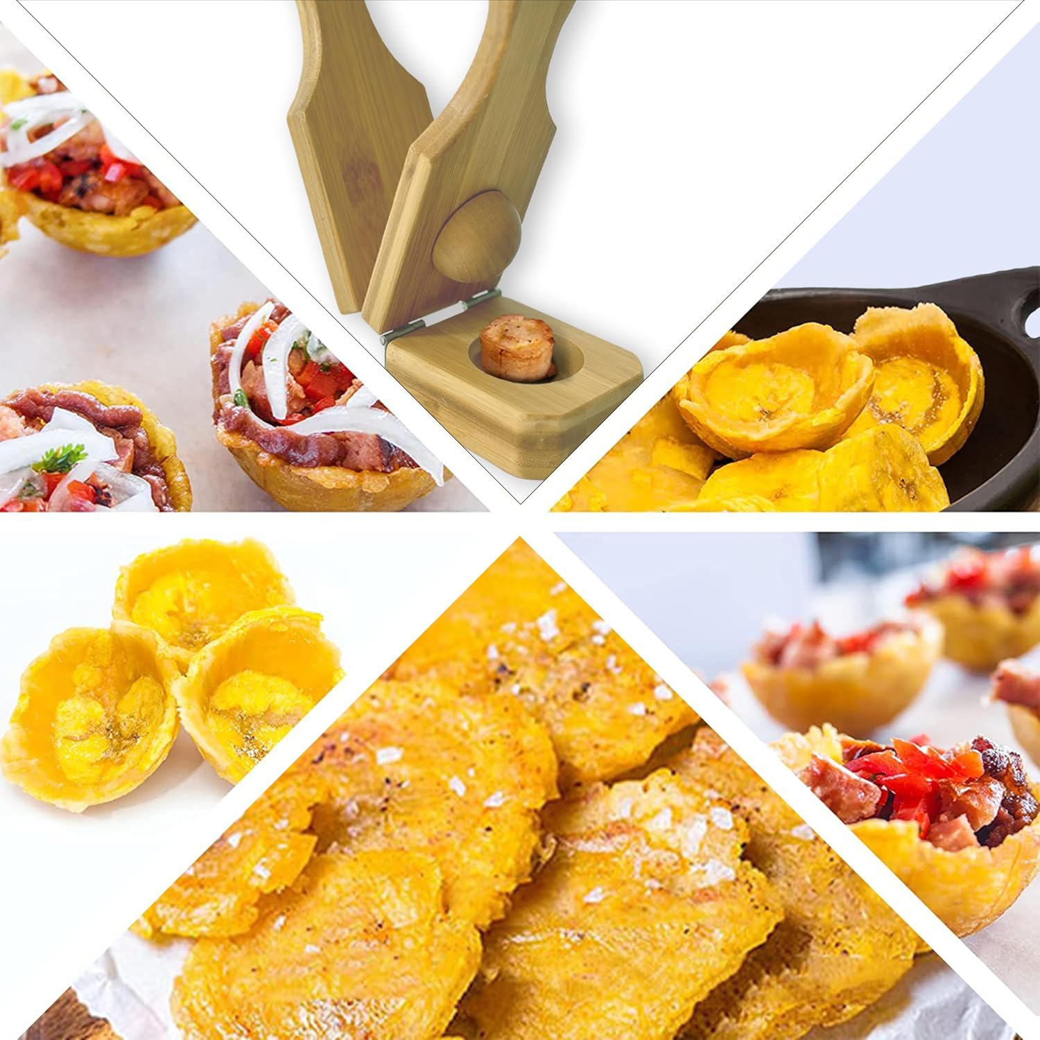 Ashenby Bamboo Tostones Plantain Press Plantain Smasher Maker - Authentic Caribbean Flavor, 2-in-1 Tostones and Plantain Cups
