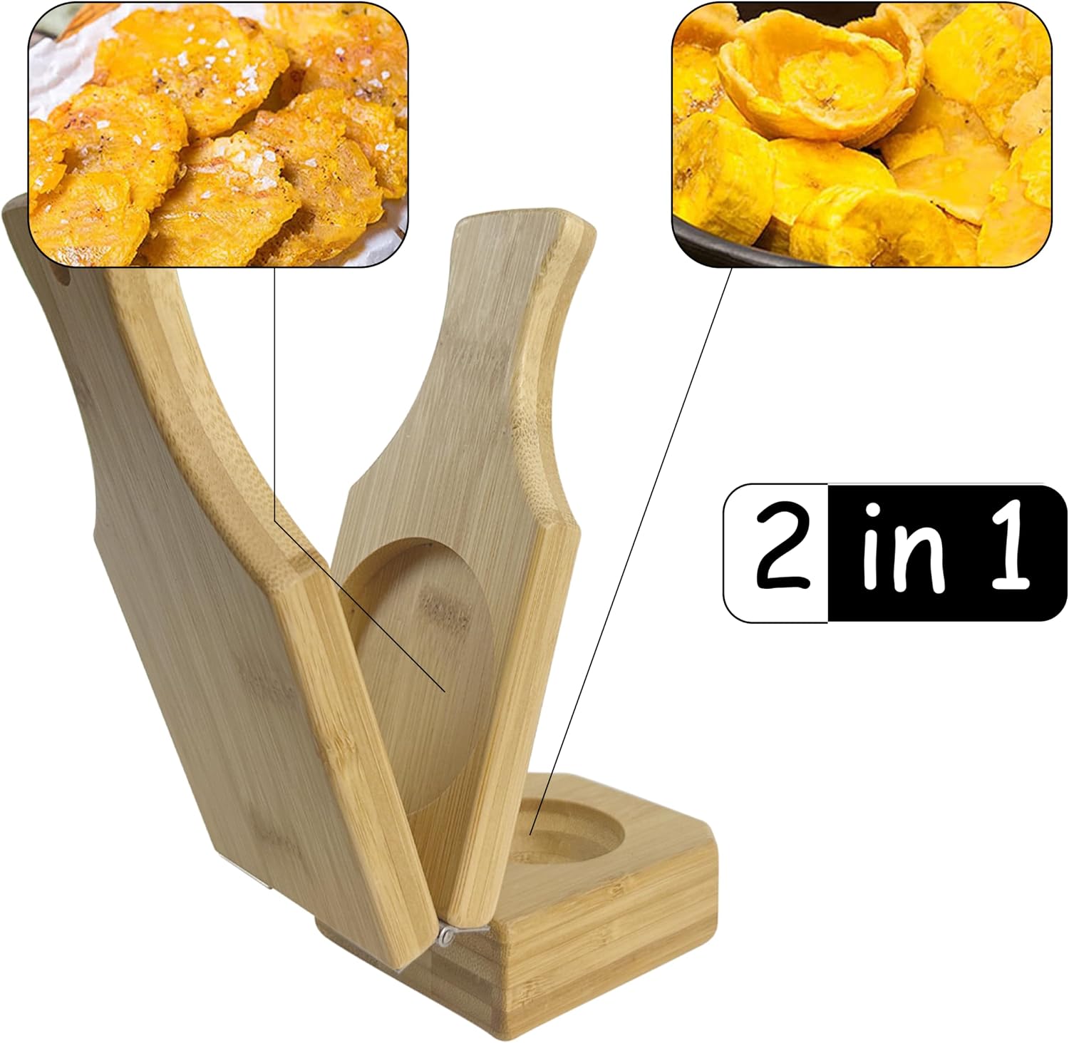 Ashenby Bamboo Tostones Plantain Press Plantain Smasher Maker - Authentic Caribbean Flavor, 2-in-1 Tostones and Plantain Cups