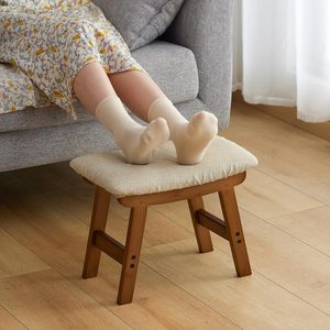 Aldernest Foot Stool Ottoman Foot Rest Under Desk, Small Stool for Living Room, 3.5 pounds, 9.8"D x 15.3"W x 11.8"H, Brown Legs - Beige Stool Surface