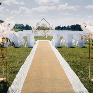 Ashenby 3ft X 20 ft Aisle Runner for Wedding Ceremony, Burlap Lace Style